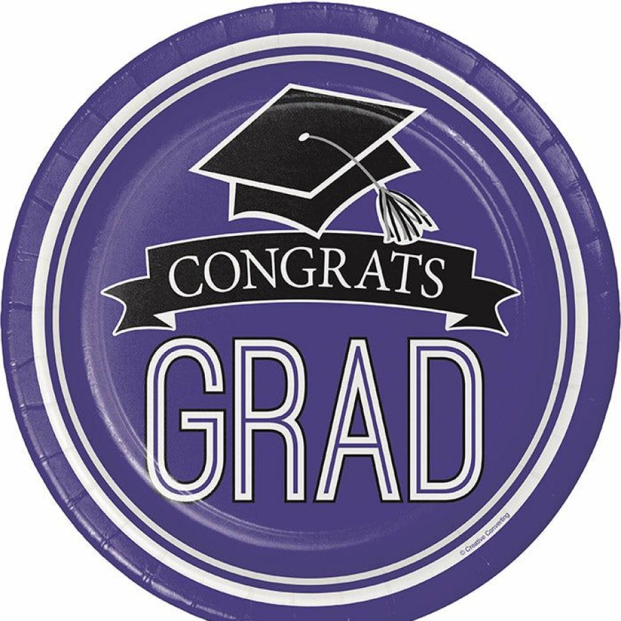 Graduation Party Supplies * | Creative Converting Graduation Party Supplies Graduation School Spirit Purple Dessert Plates, 18 Ct