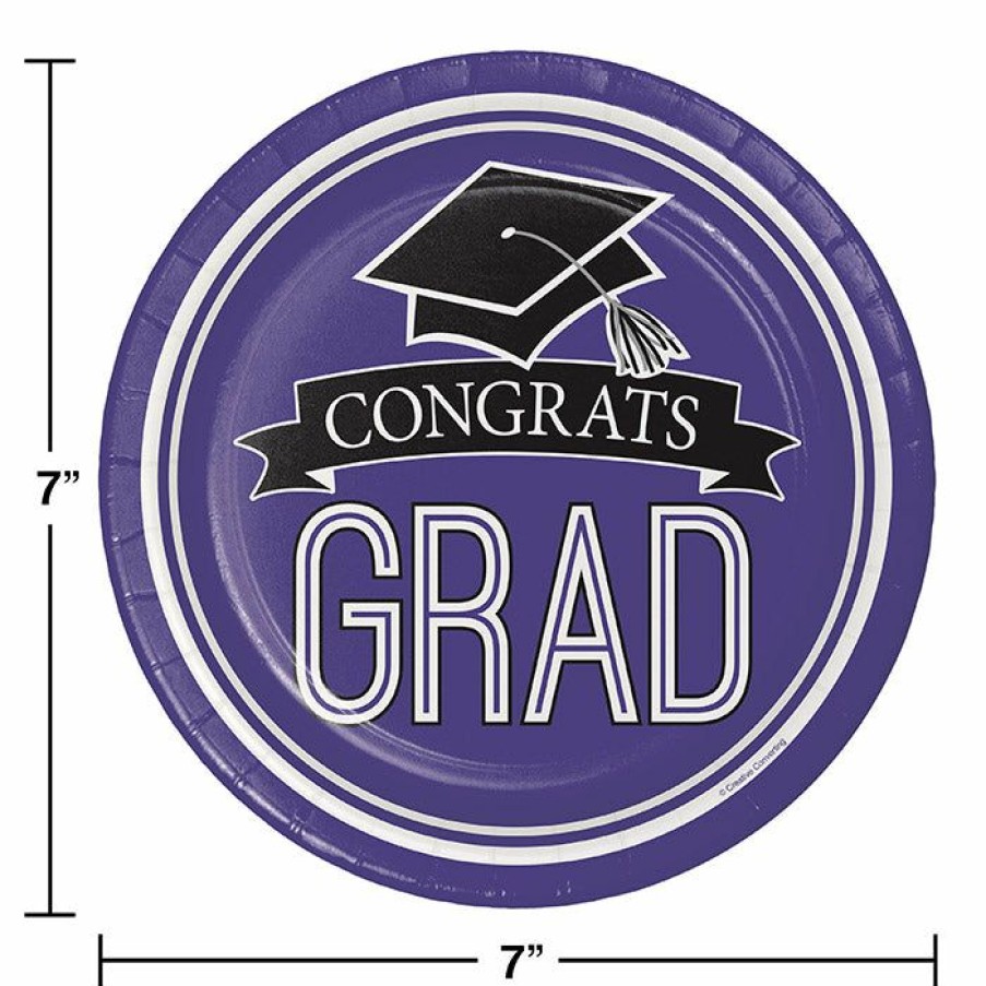 Graduation Party Supplies * | Creative Converting Graduation Party Supplies Graduation School Spirit Purple Dessert Plates, 18 Ct