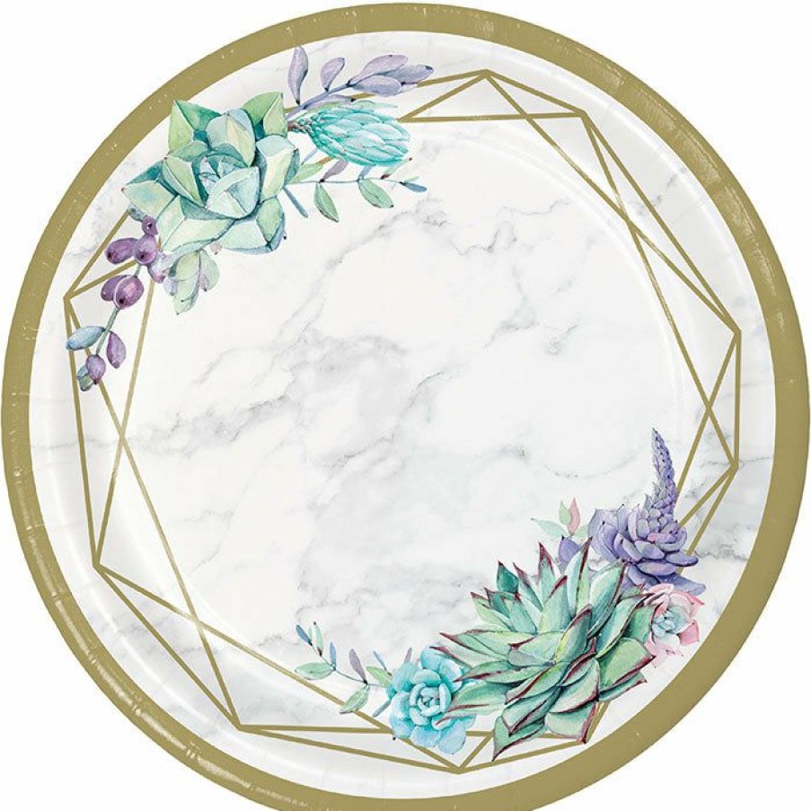 Themed Tableware * | Creative Converting Geometric Succulents Dinner Plate 8Ct