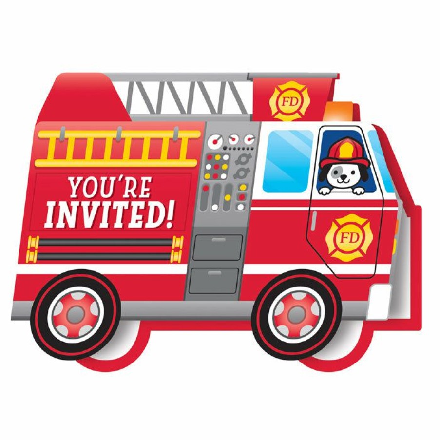 Birthdays * | Creative Converting Kids Birthday Party Themes Flaming Fire Truck Invitation Diecut Foldover (Case Pack Of 48)