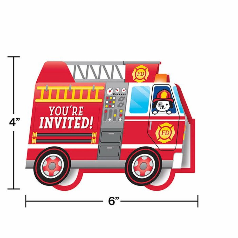 Birthdays * | Creative Converting Kids Birthday Party Themes Flaming Fire Truck Invitation Diecut Foldover (Case Pack Of 48)