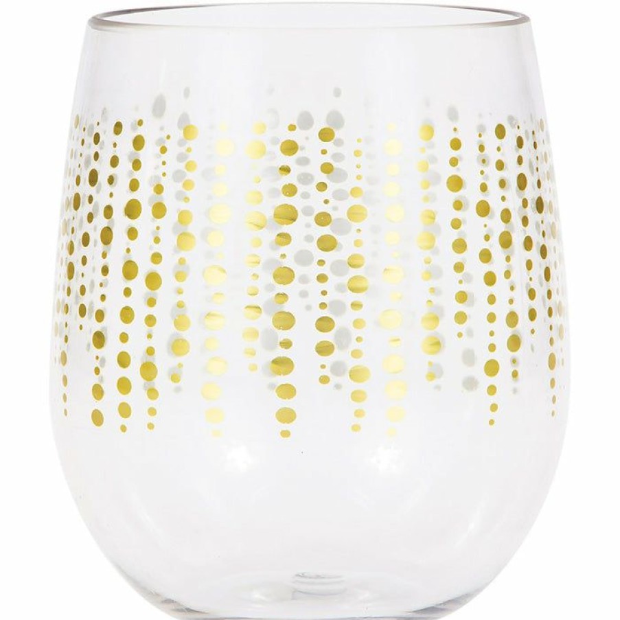 General Decorations * | Creative Converting Glittering Gold Dots Plastic Stemless Wine Glass By Elise