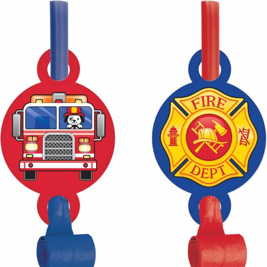 Birthdays * | Creative Converting Kids Birthday Party Themes Flaming Fire Truck Blowouts W/ Med, 8 Ct