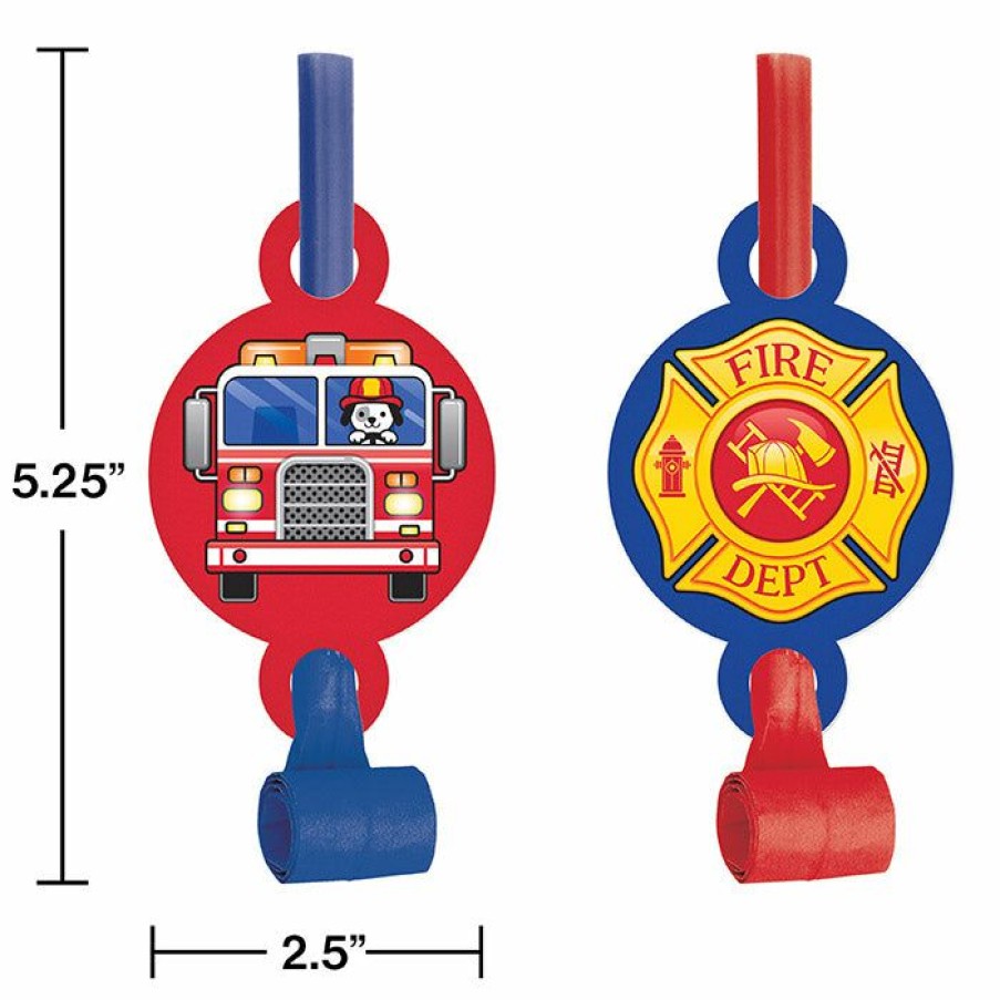 Birthdays * | Creative Converting Kids Birthday Party Themes Flaming Fire Truck Blowouts W/ Med, 8 Ct