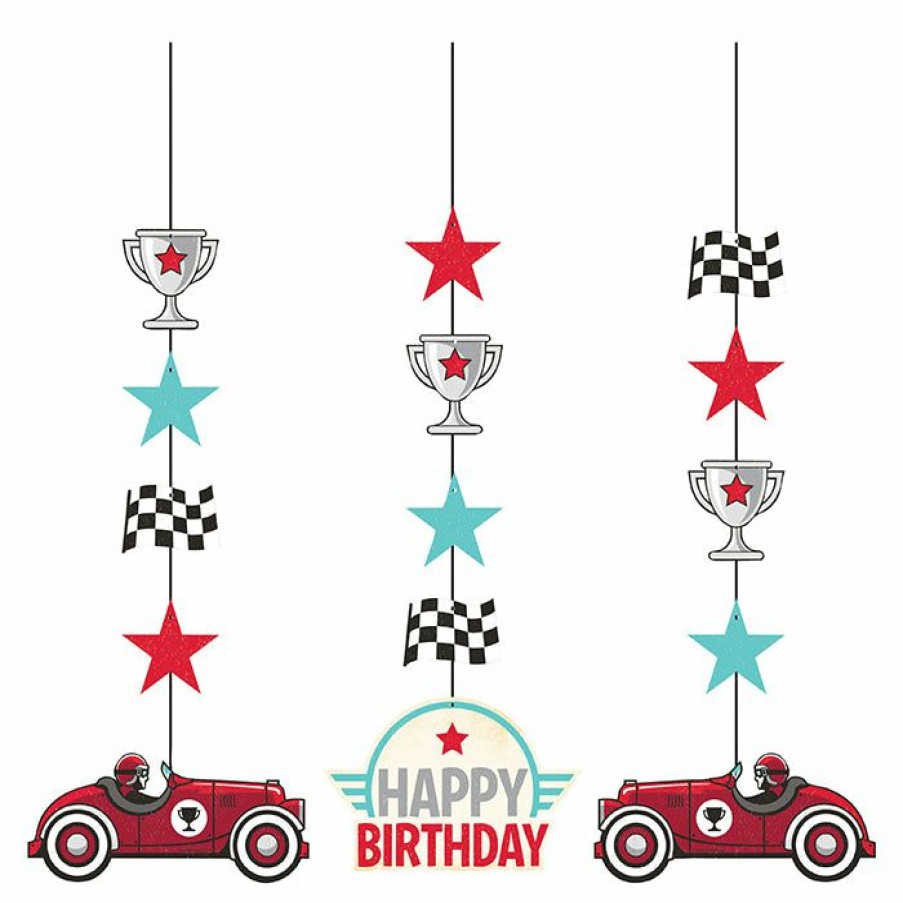 Birthdays * | Creative Converting Vintage Race Car Hanging Cutouts 3Ct Kids Birthday Party Themes