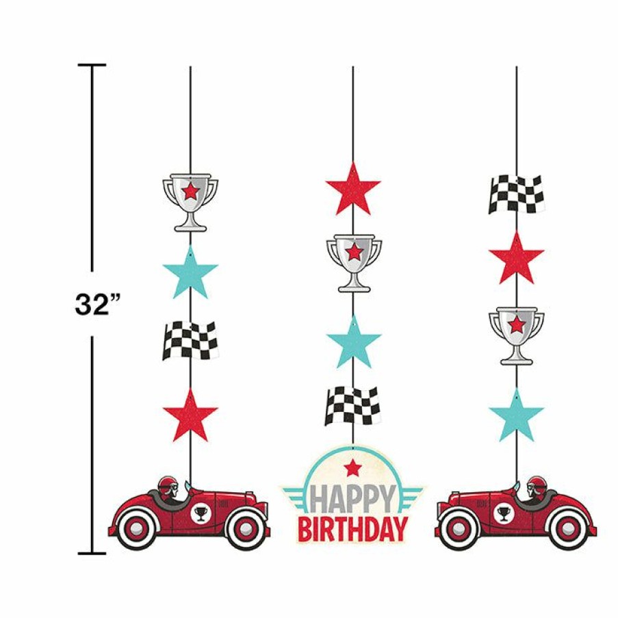 Birthdays * | Creative Converting Vintage Race Car Hanging Cutouts 3Ct Kids Birthday Party Themes