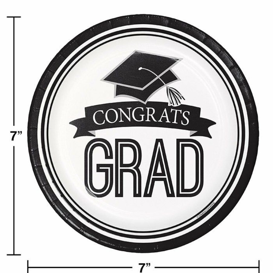 Graduation Party Supplies * | Creative Converting Graduation School Spirit White Dessert Plates, 18 Ct Graduation Party Supplies