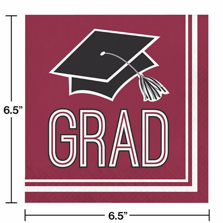 Graduation Party Supplies * | Creative Converting Graduation School Spirit Burgundy Red Napkins, 36 Ct Graduation Party Supplies