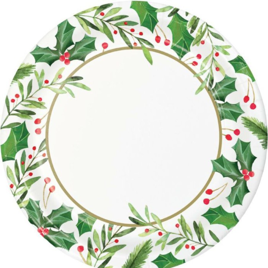 Holidays * | Creative Converting Christmas Party Supplies Traditional Holly Dinner Plate, 8 Ct