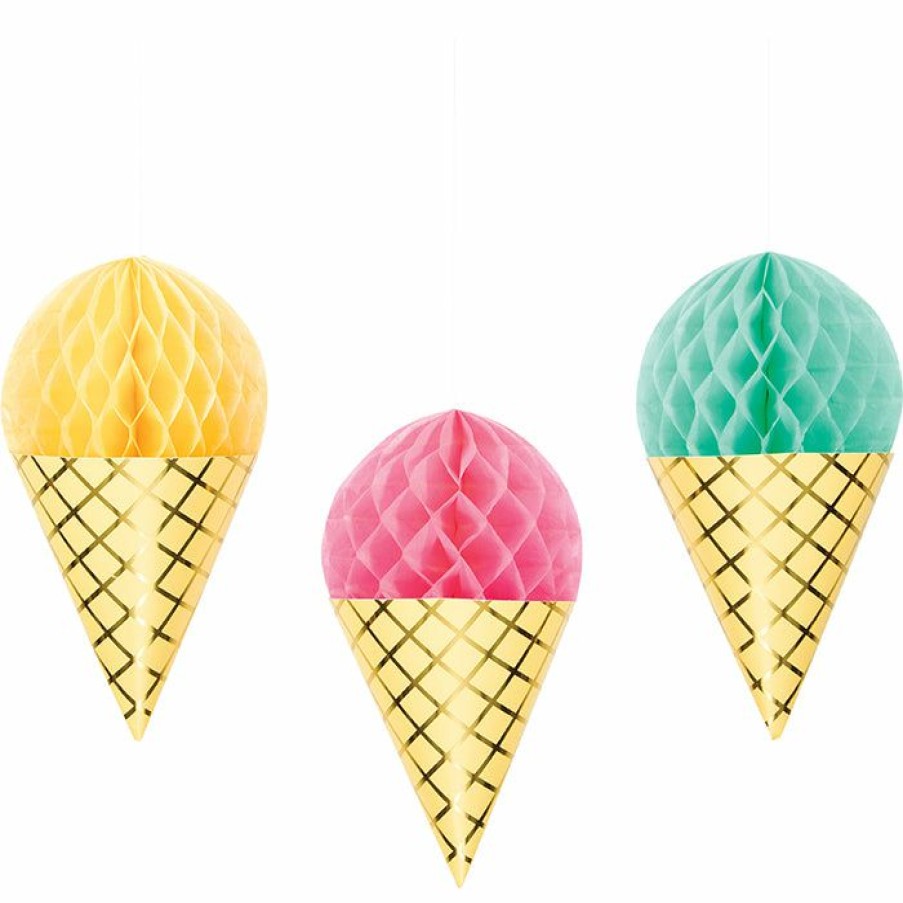 Birthdays * | Creative Converting Ice Cream Party Hanging Honeycomb, Foil 3Ct Kids Birthday Party Themes