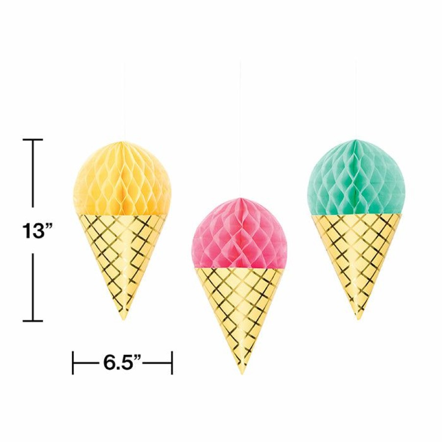 Birthdays * | Creative Converting Ice Cream Party Hanging Honeycomb, Foil 3Ct Kids Birthday Party Themes