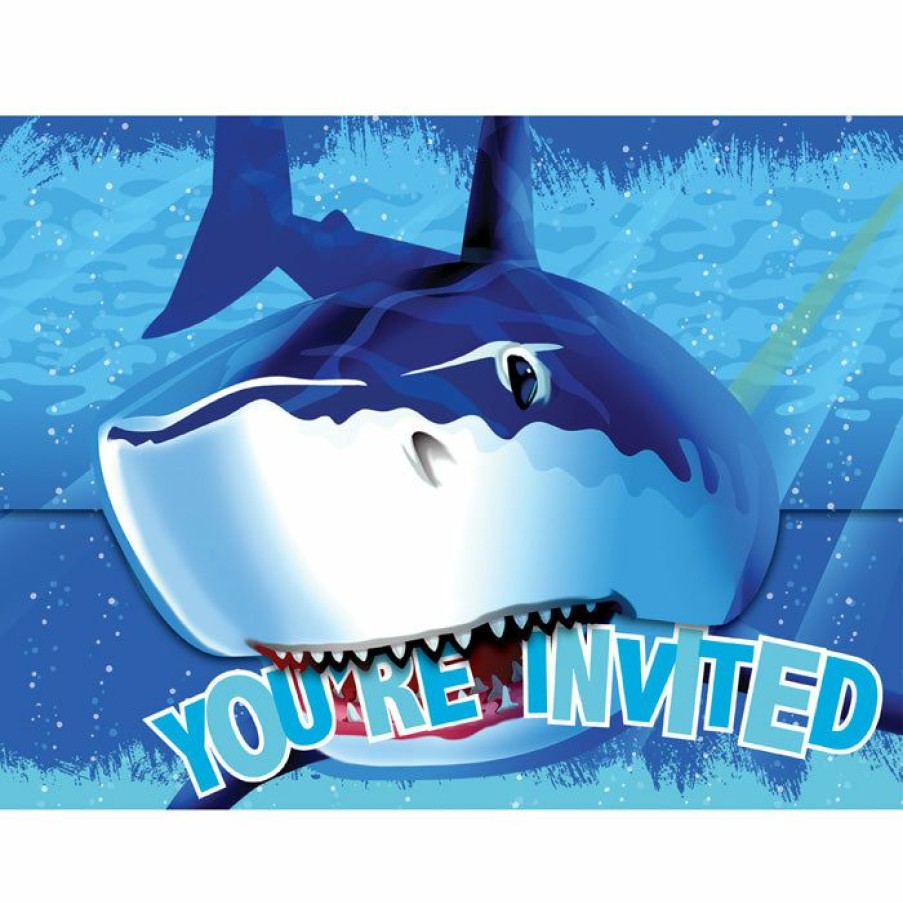 Birthdays * | Creative Converting Shark Splash Invitation, Gatefold, 8 Ct