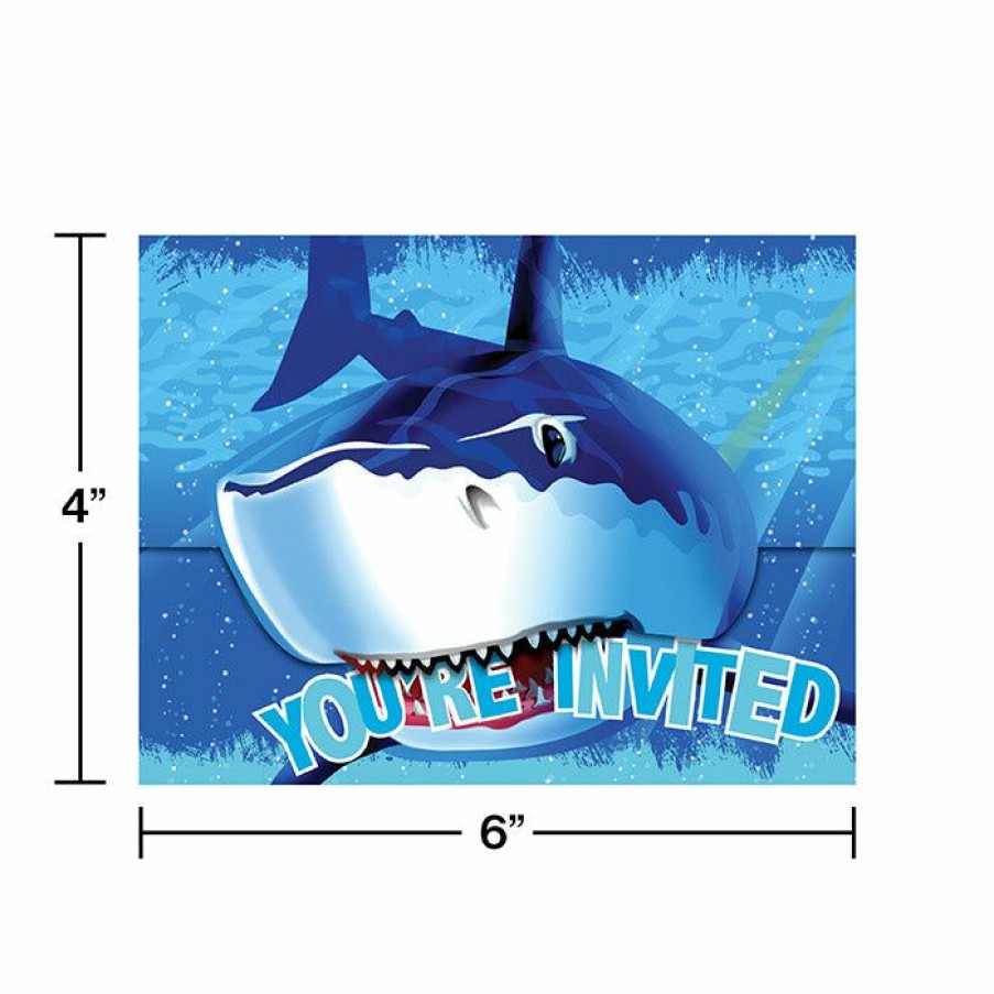 Birthdays * | Creative Converting Shark Splash Invitation, Gatefold, 8 Ct