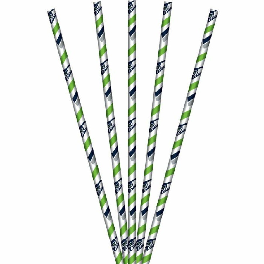 Sports * | Creative Converting Seattle Seahawks Paper Straws, 24 Ct Nfl And Football Party Supplies