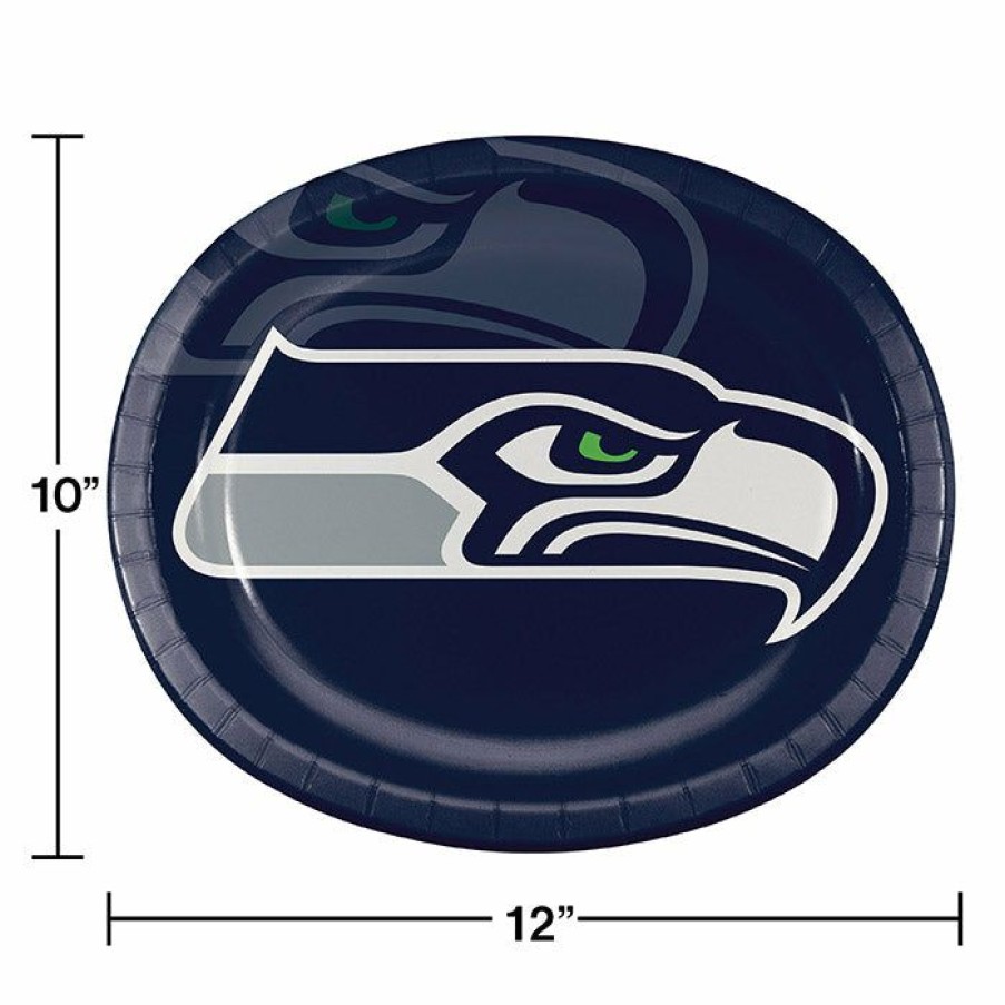 Sports * | Creative Converting Seattle Seahawks Oval Platter 10 X 12 , 8 Ct Nfl And Football Party Supplies