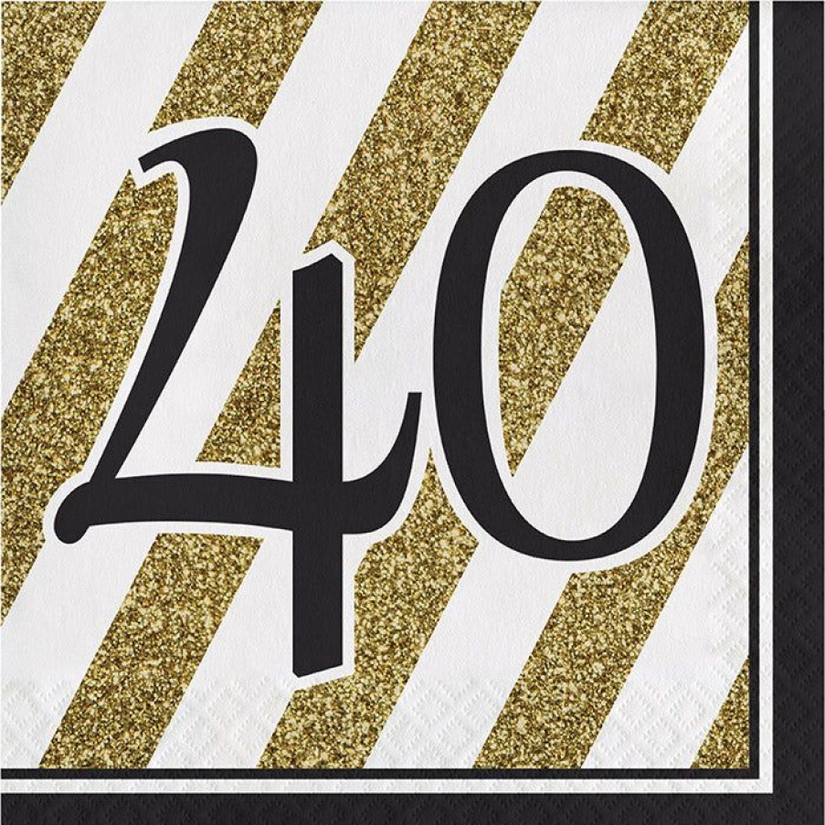 Birthdays * | Creative Converting Adult Birthday Party Themes Black And Gold 40Th Birthday Napkins, 16 Ct