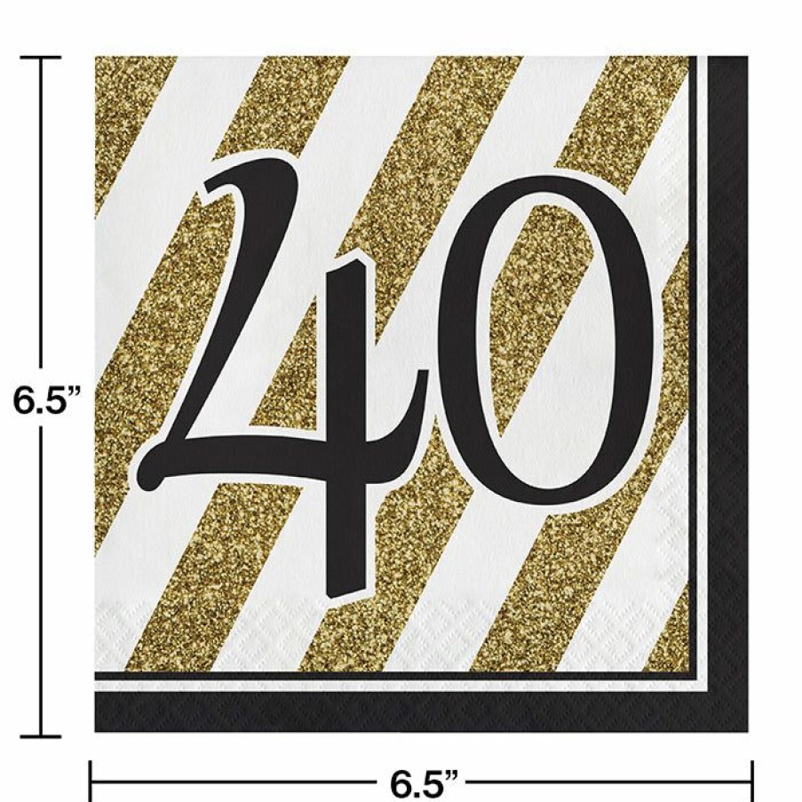 Birthdays * | Creative Converting Adult Birthday Party Themes Black And Gold 40Th Birthday Napkins, 16 Ct