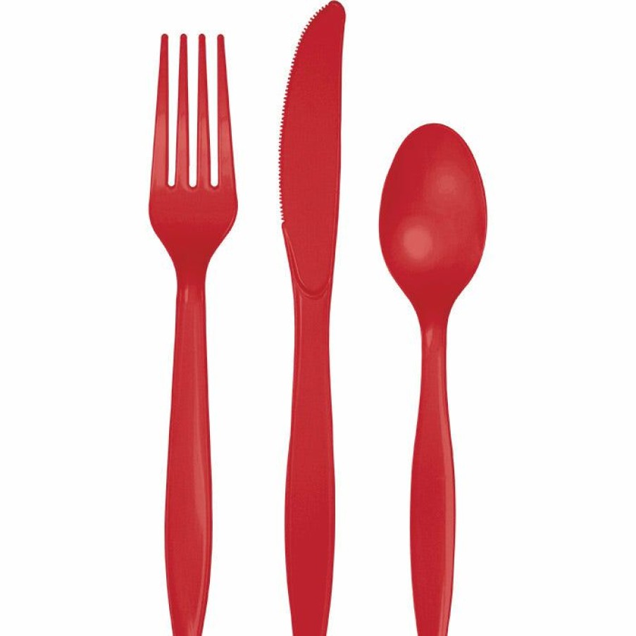 Solid Color Tableware * | Creative Converting Classic Red Assorted Plastic Cutlery, 24 Ct Solid Color Tableware