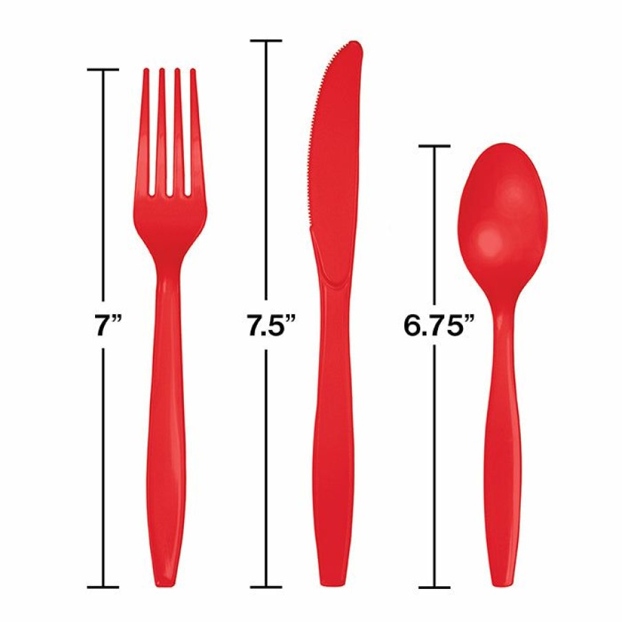 Solid Color Tableware * | Creative Converting Classic Red Assorted Plastic Cutlery, 24 Ct Solid Color Tableware