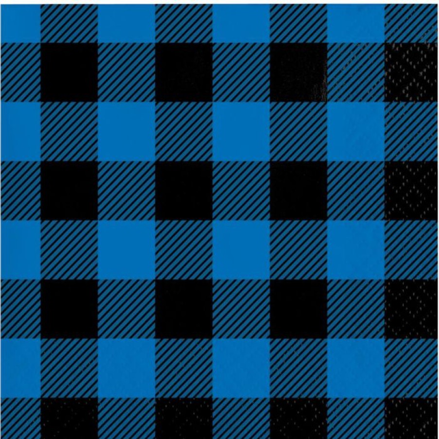 Themed Tableware * | Creative Converting Themed Tableware Blue Black Buffalo Plaid Beverage Napkin (16/Pkg)