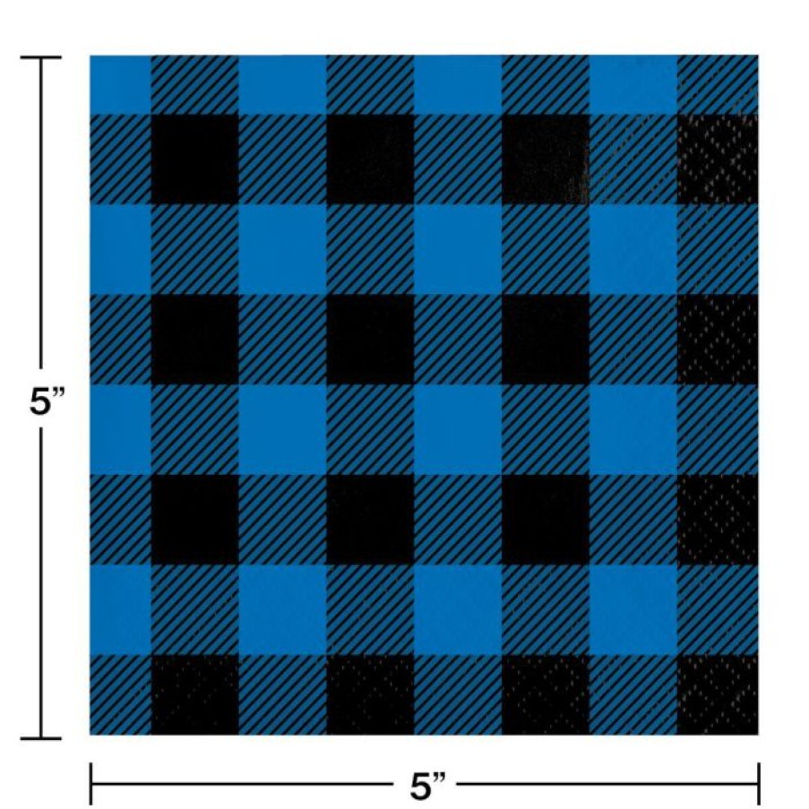 Themed Tableware * | Creative Converting Themed Tableware Blue Black Buffalo Plaid Beverage Napkin (16/Pkg)