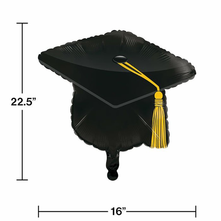 Graduation Party Supplies * | Creative Converting Graduation Metallic Balloon,22 Mortarboard Black