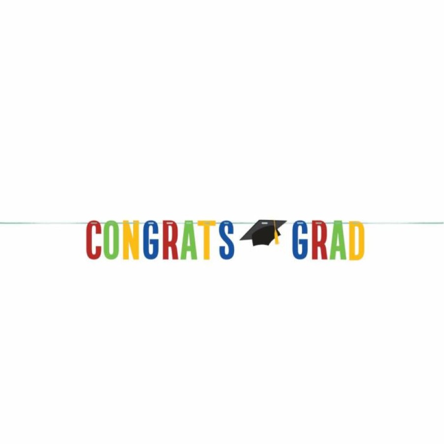 Graduation Party Supplies * | Creative Converting Colorful Grad Shaped Banner With Twine (1/Pkg) Graduation Party Supplies