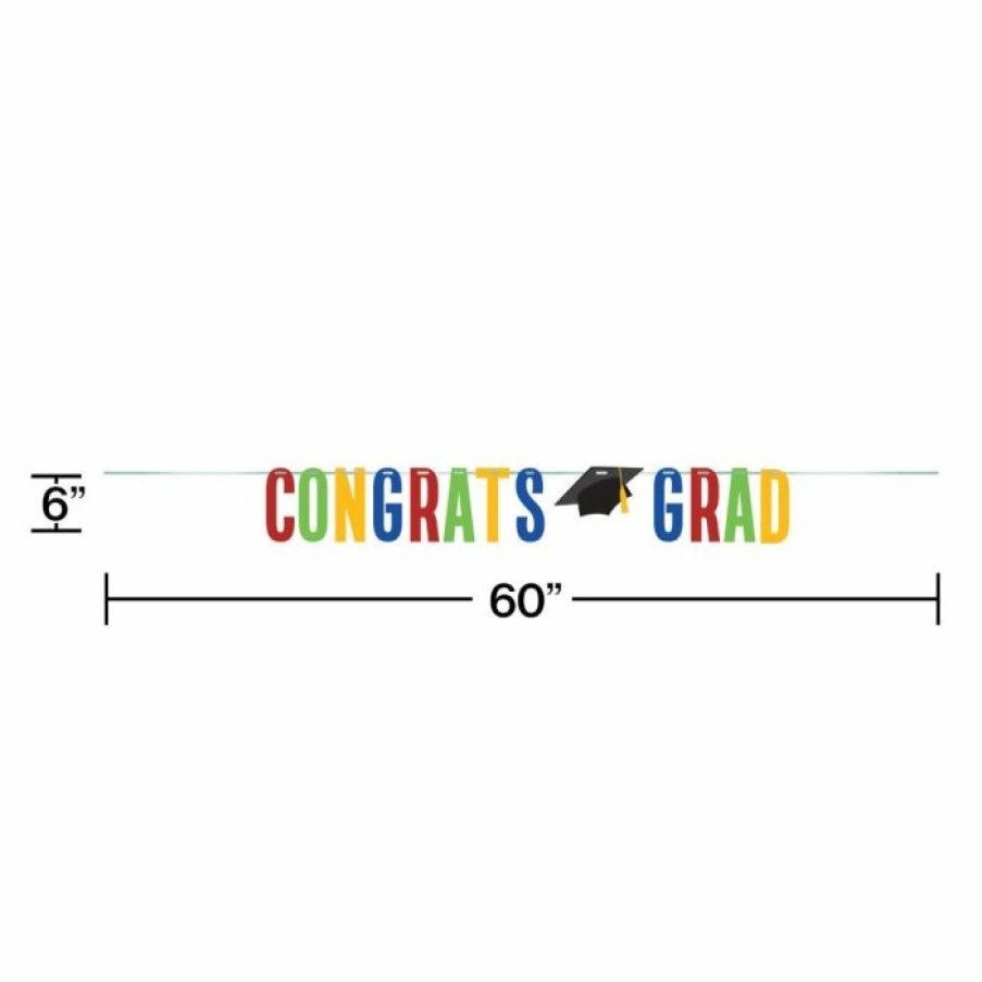 Graduation Party Supplies * | Creative Converting Colorful Grad Shaped Banner With Twine (1/Pkg) Graduation Party Supplies