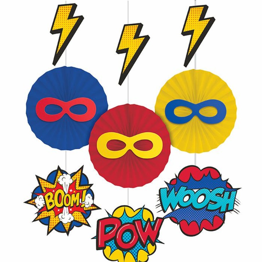 Birthdays * | Creative Converting Superhero Party Hanging Decorations W/ Cutouts And Paper Fan 3Ct Kids Birthday Party Themes