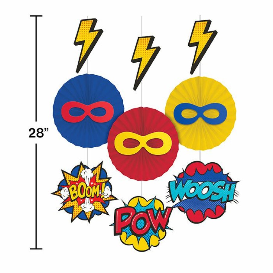 Birthdays * | Creative Converting Superhero Party Hanging Decorations W/ Cutouts And Paper Fan 3Ct Kids Birthday Party Themes