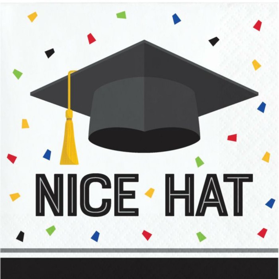 Graduation Party Supplies * | Creative Converting Graduation Fun Beverage Napkin, Nice Hat (16/Pkg) Graduation Party Supplies