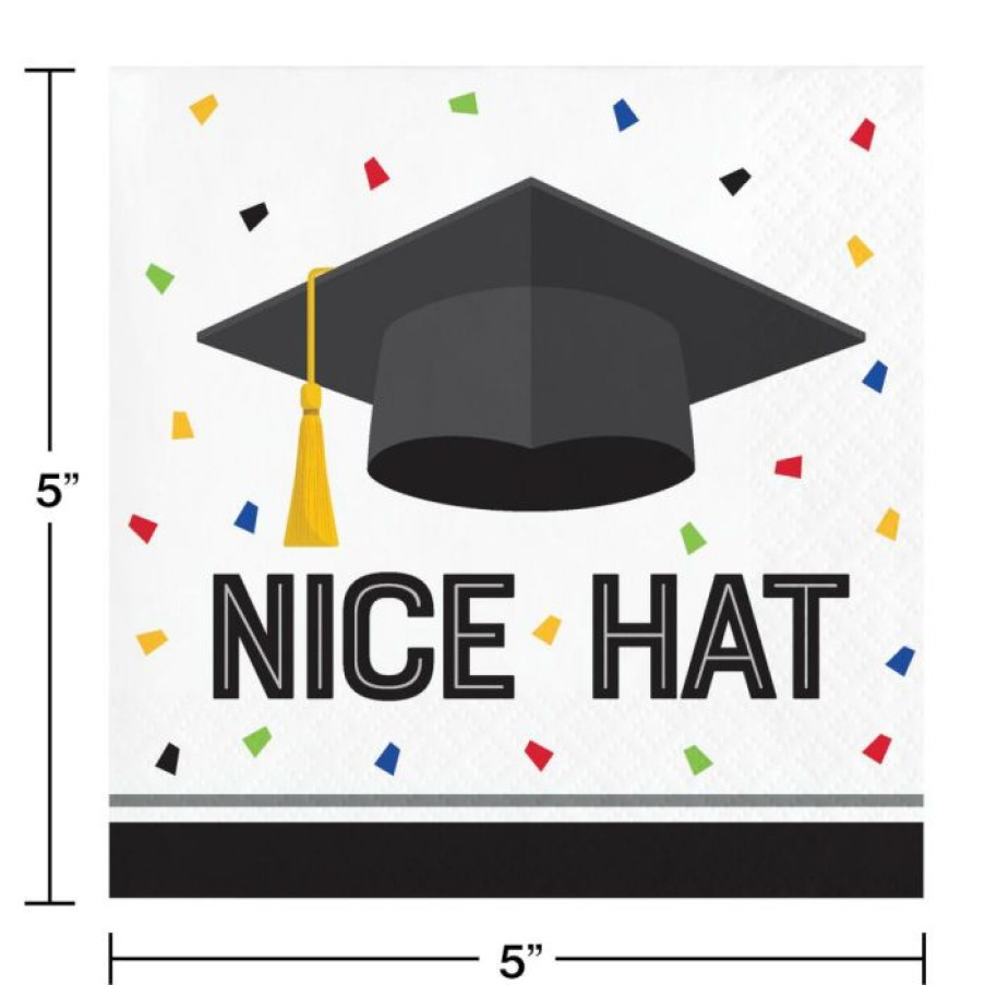 Graduation Party Supplies * | Creative Converting Graduation Fun Beverage Napkin, Nice Hat (16/Pkg) Graduation Party Supplies