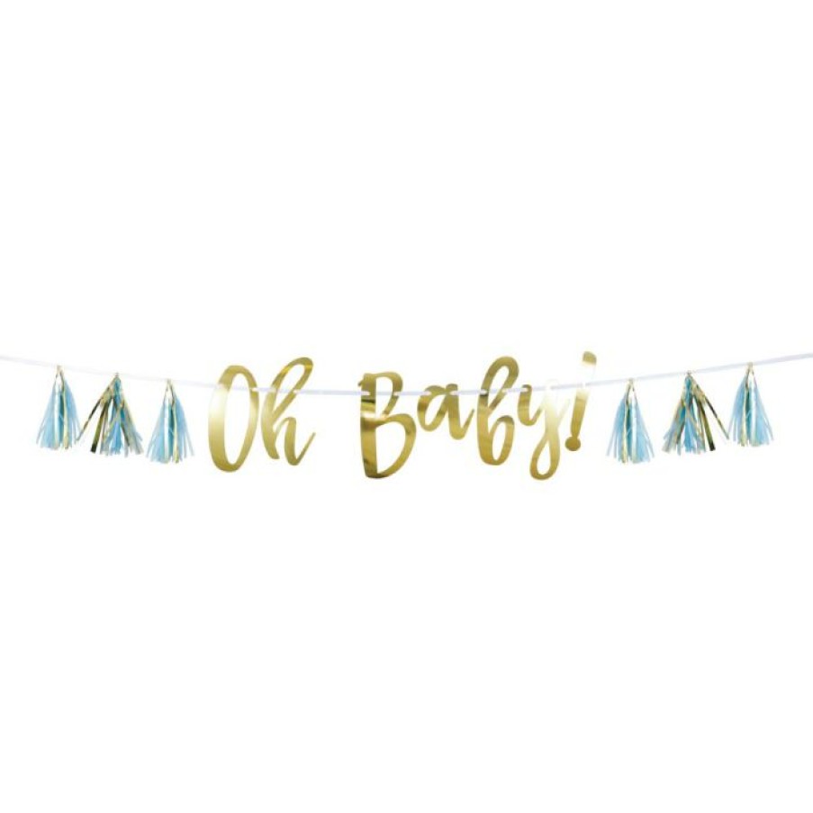 Baby Showers * | Creative Converting Baby Showers Blue And Gold Oh Baby Tassel Banner (1/Pkg)