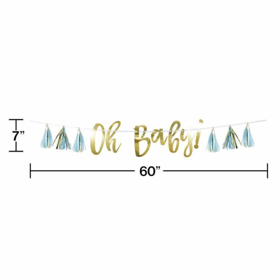 Baby Showers * | Creative Converting Baby Showers Blue And Gold Oh Baby Tassel Banner (1/Pkg)