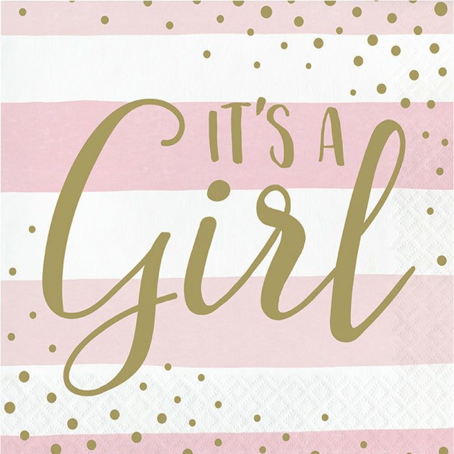 Birthdays * | Creative Converting Pink Gold Celebration Luncheon Napkin, It'S A Girl 16Ct