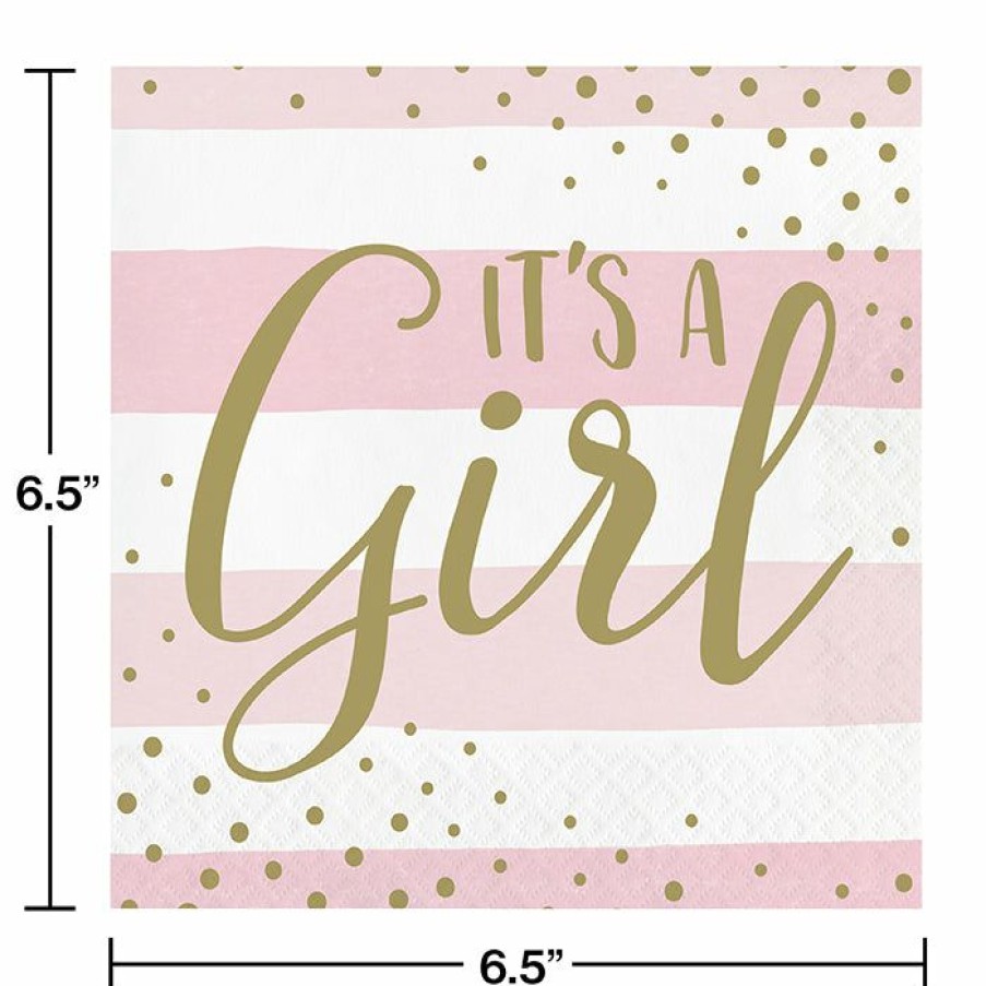 Birthdays * | Creative Converting Pink Gold Celebration Luncheon Napkin, It'S A Girl 16Ct