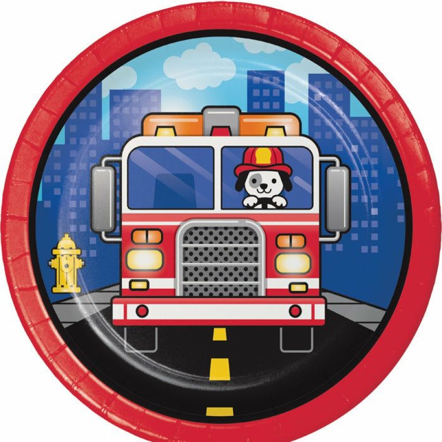 Birthdays * | Creative Converting Fire Truck Dessert Plates, 8 Ct Kids Birthday Party Themes