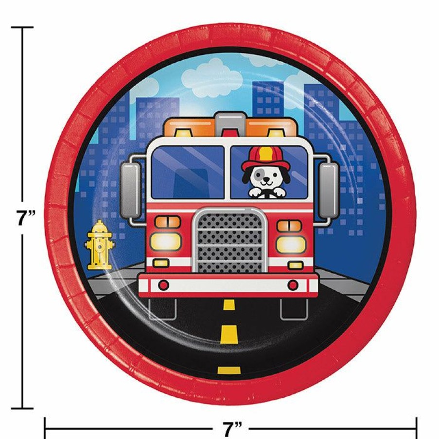 Birthdays * | Creative Converting Fire Truck Dessert Plates, 8 Ct Kids Birthday Party Themes