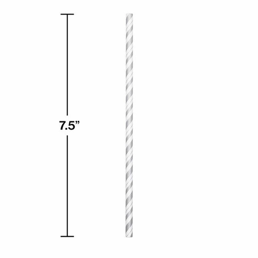 General Decorations * | Creative Converting Silver And White Striped Paper Straws, 24 Ct General Decorations