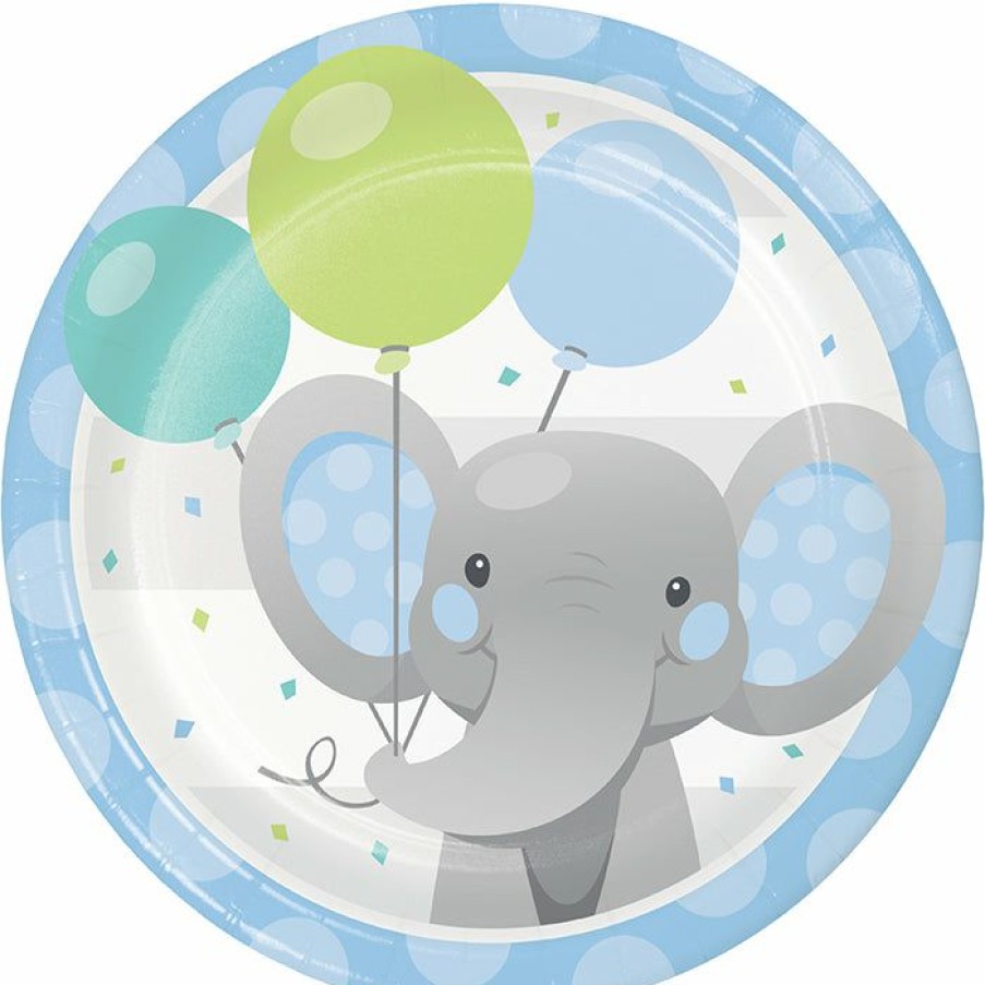 Birthdays * | Creative Converting Kids Birthday Party Themes Enchanting Elephants Boy Dessert Plate 8Ct