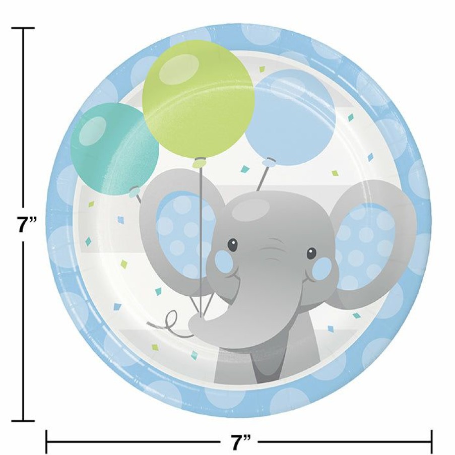 Birthdays * | Creative Converting Kids Birthday Party Themes Enchanting Elephants Boy Dessert Plate 8Ct