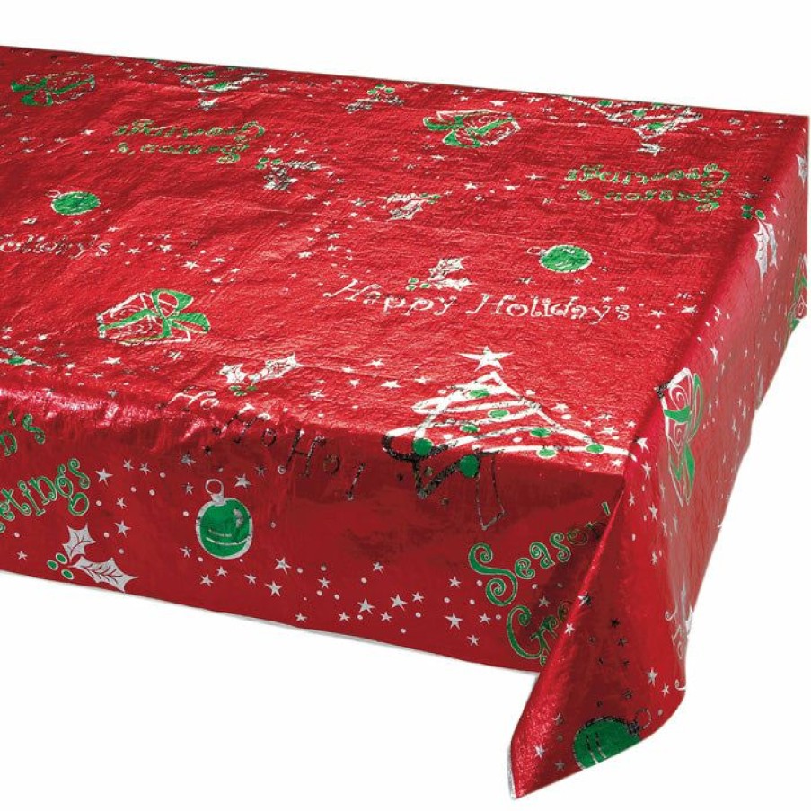 Holidays * | Creative Converting Metallic Printed Christmas Plastic Table Cover Christmas Party Supplies