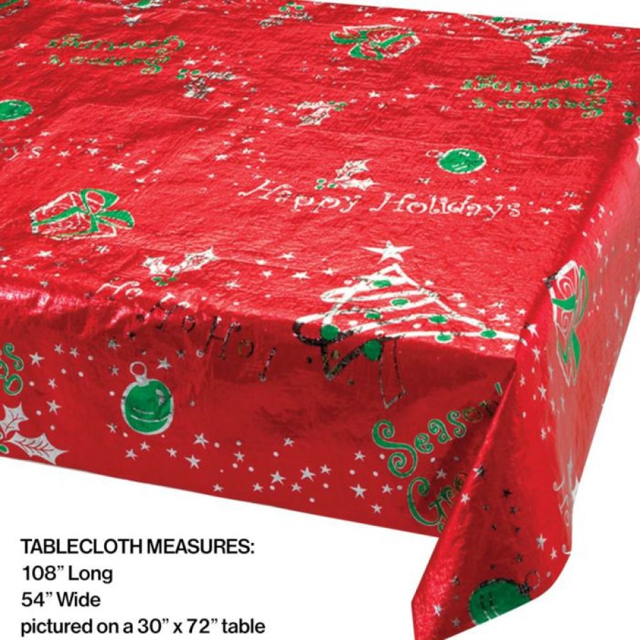 Holidays * | Creative Converting Metallic Printed Christmas Plastic Table Cover Christmas Party Supplies