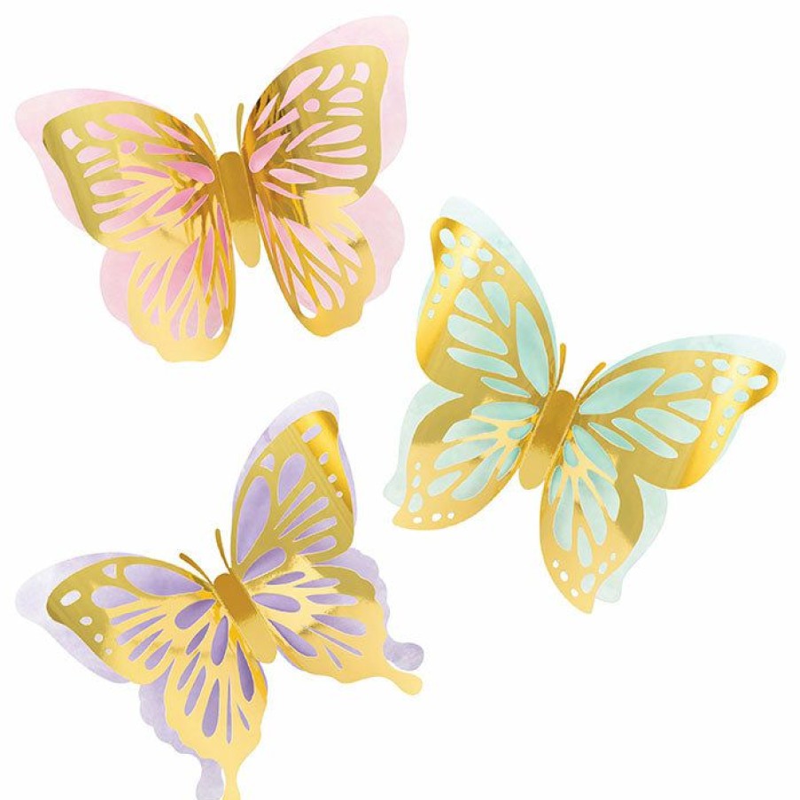 Birthdays * | Creative Converting Butterfly Shimmer 3D Wall Decor, Foil 3Ct