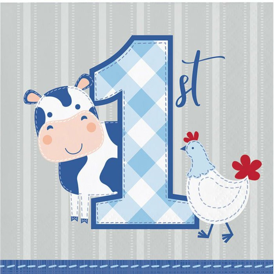 Birthdays * | Creative Converting Farmhouse Birthday Blue Beverage Napkins (192/Case)