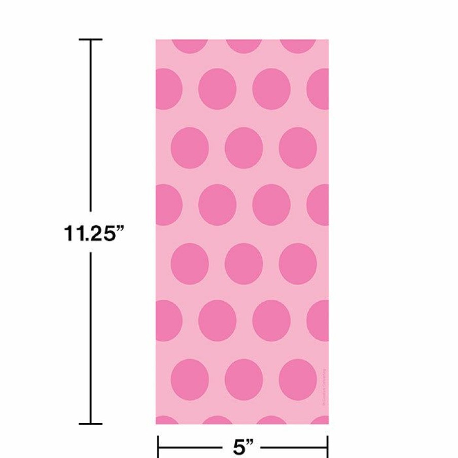 Solid Color Tableware * | Creative Converting Candy Pink Polka Dot Favor Bags, 20 Ct Solid Color Tableware