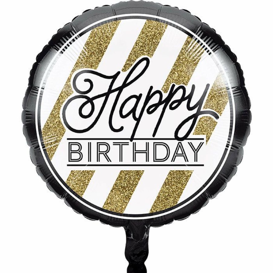 Birthdays * | Creative Converting Adult Birthday Party Themes Black & Gold Metallic Balloon 18 , Happy Bday