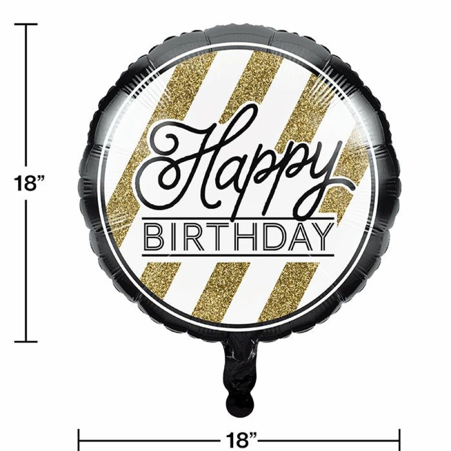 Birthdays * | Creative Converting Adult Birthday Party Themes Black & Gold Metallic Balloon 18 , Happy Bday