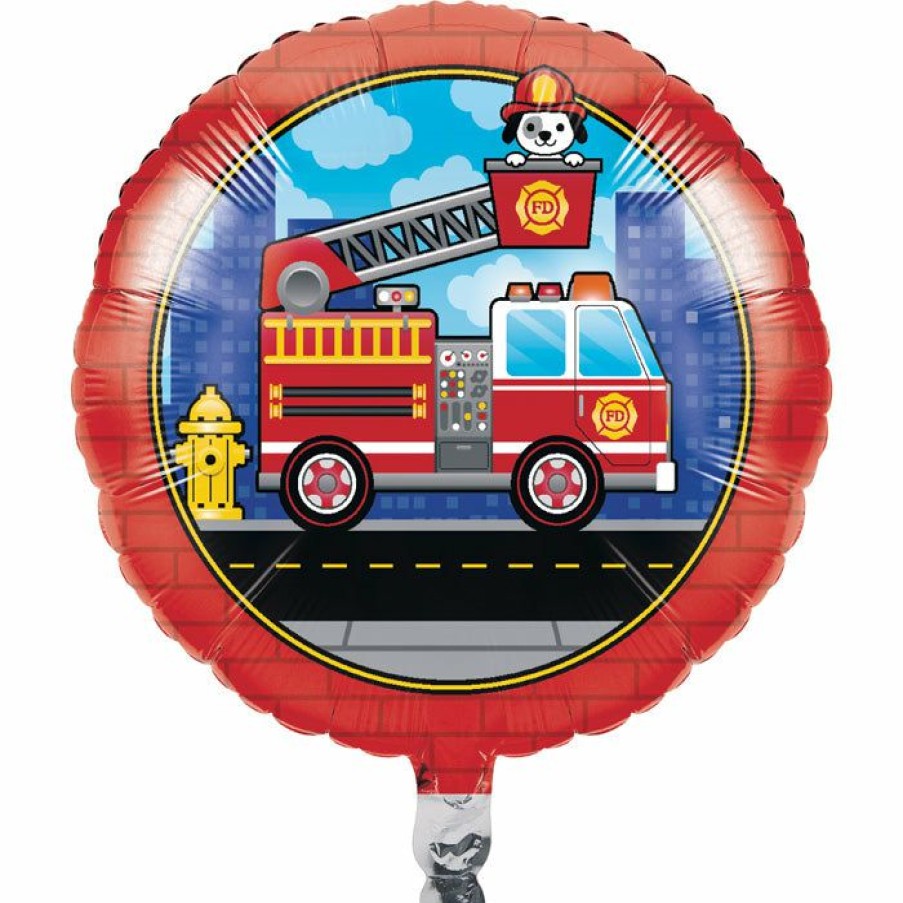 Birthdays * | Creative Converting Kids Birthday Party Themes Flaming Fire Truck Metallic Balloon 18