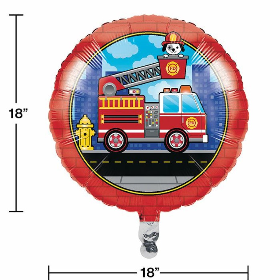 Birthdays * | Creative Converting Kids Birthday Party Themes Flaming Fire Truck Metallic Balloon 18